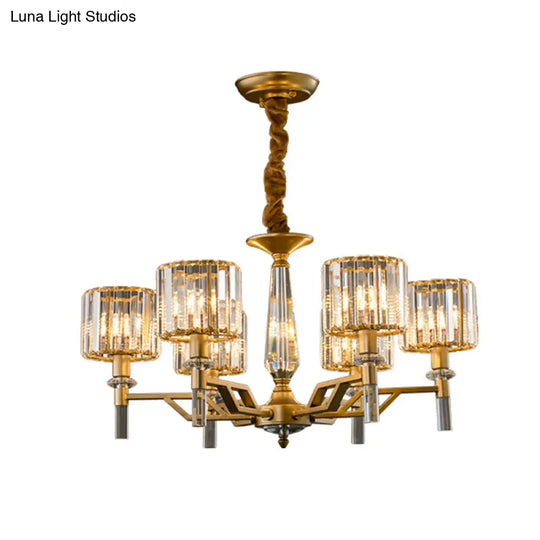 Gold Radiating Suspension Light: Artistic Metallic Chandelier With Crystal Shade For Living Room