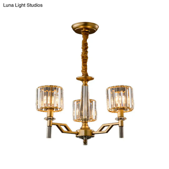 Gold Radiating Suspension Light: Artistic Metallic Chandelier With Crystal Shade For Living Room