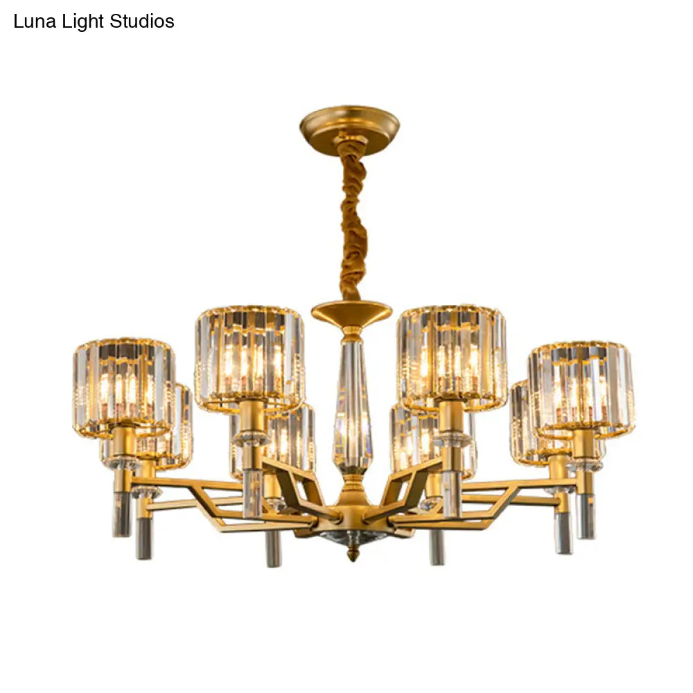 Gold Radiating Suspension Light: Artistic Metallic Chandelier With Crystal Shade For Living Room