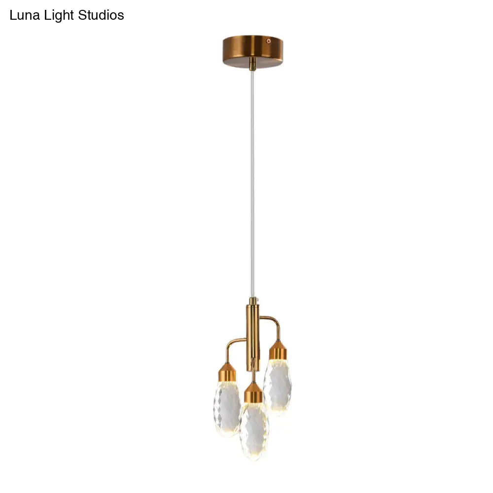 Gold Raindrop Pendant Light With Beveled Crystal - Contemporary Ceiling Lamp