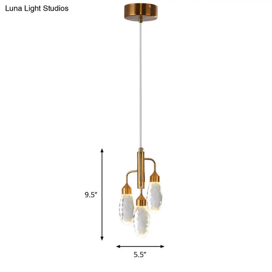 Beveled Crystal Raindrop Pendant Light In Gold - Contemporary Ceiling Lamp