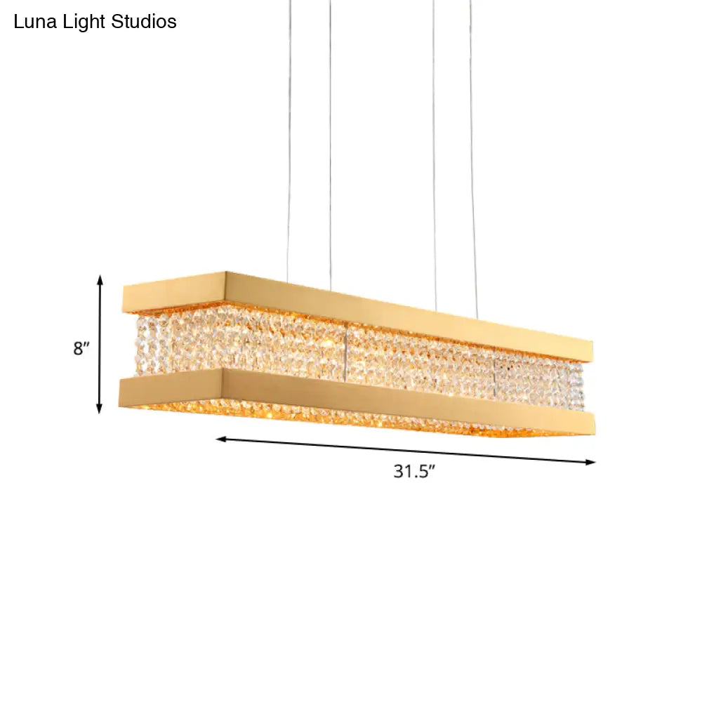 Gold Rectangular Frame Crystal Pendant Light - Contemporary 6-Bulb Island Hanging Lamp