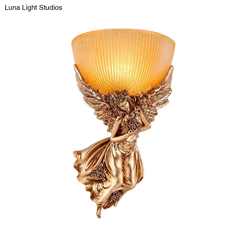 Gold Resin Wall Sconce With Amber Fluted Glass Shade Countryside Angel Design