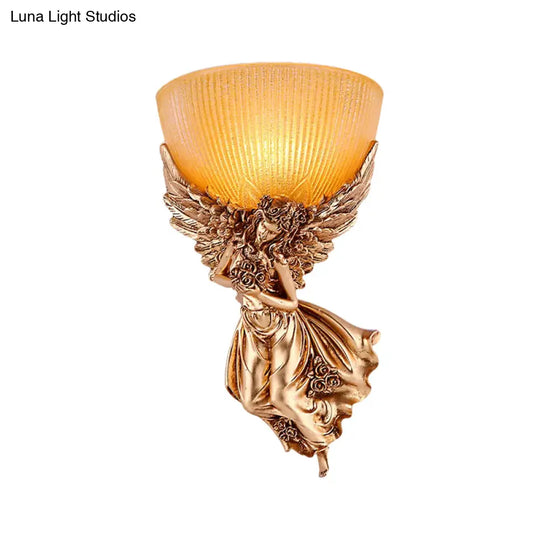 Gold Resin Wall Sconce With Amber Fluted Glass Shade Countryside Angel Design