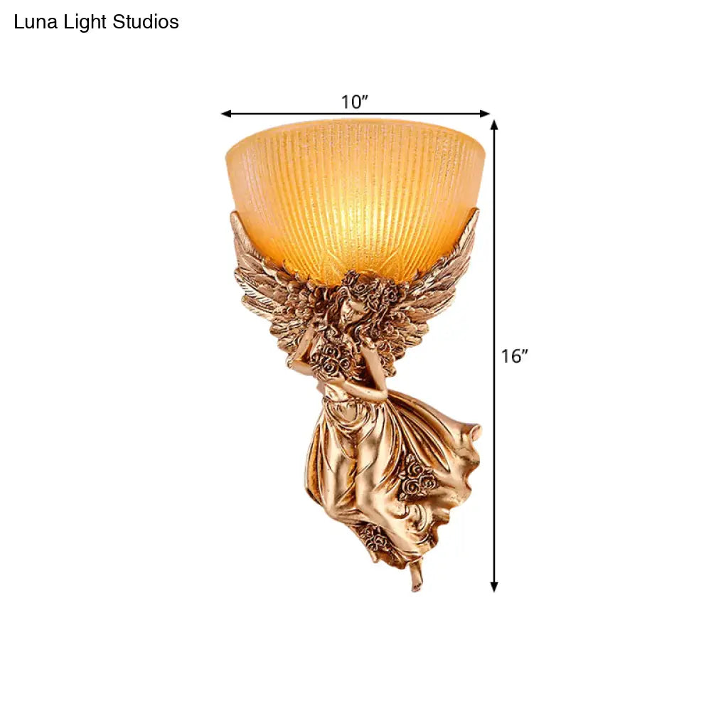 Gold Resin Wall Sconce With Amber Fluted Glass Shade Countryside Angel Design