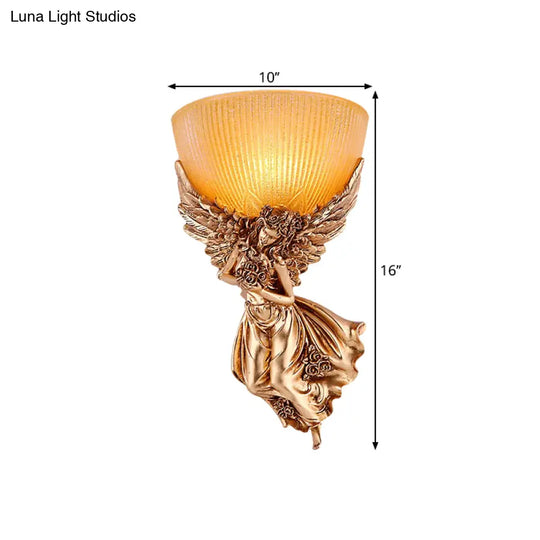 Gold Resin Wall Sconce With Amber Fluted Glass Shade Countryside Angel Design