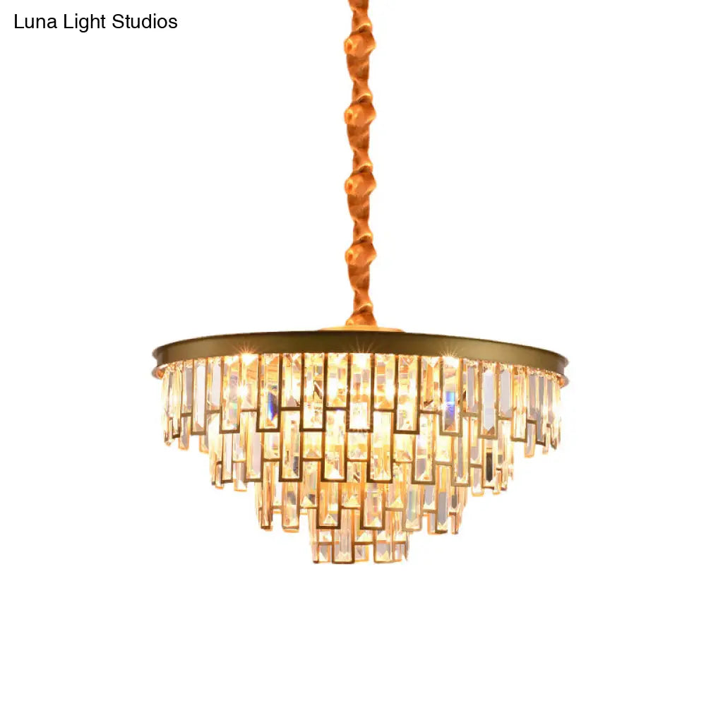 Gold Retro Conical Crystal Chandelier Pendant With 4/6 Lights