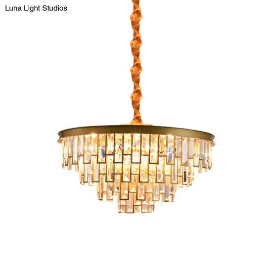 Gold Retro Conical Crystal Chandelier Pendant With 4/6 Lights