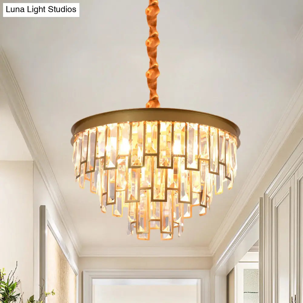 Gold Retro Conical Crystal Chandelier Pendant With 4/6 Lights