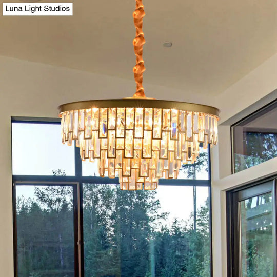 Gold Retro Conical Crystal Chandelier Pendant With 4/6 Lights