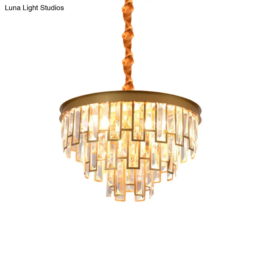 Gold Retro Conical Crystal Chandelier Pendant With 4/6 Lights