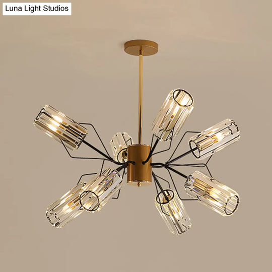 Gold Retro Crystal Chandelier With Cylinder Block Design - Pendant Lamp For Living Room Available In