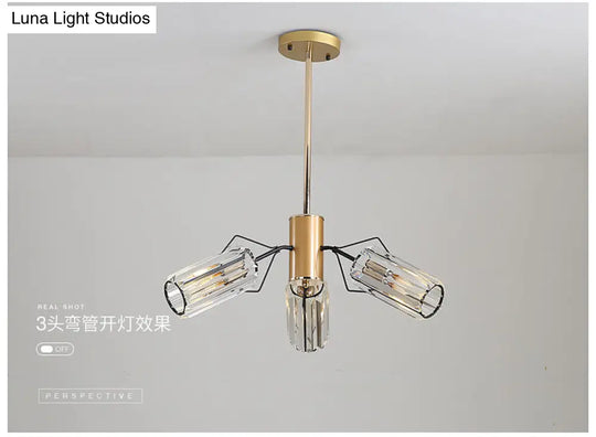 Gold Retro Crystal Chandelier With Cylinder Block Design - Pendant Lamp For Living Room Available In