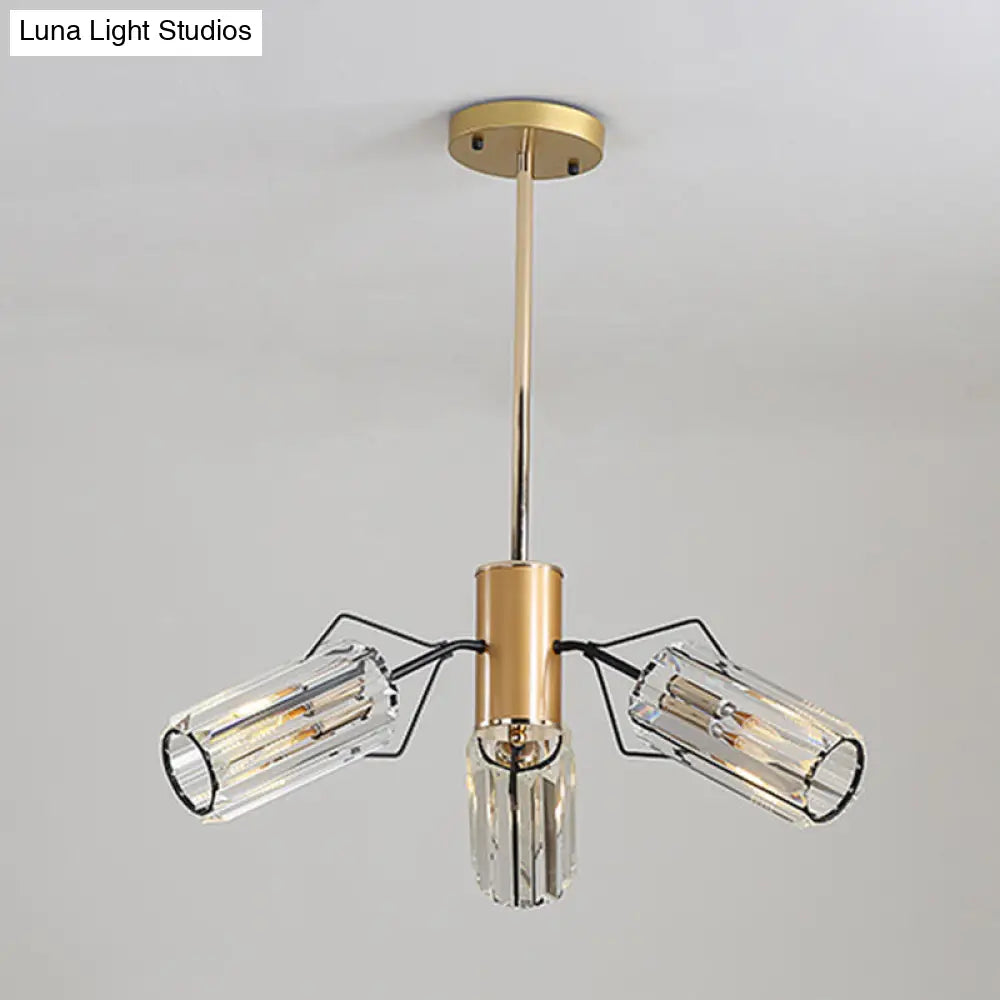 Gold Retro Crystal Chandelier With Cylinder Block Design - Pendant Lamp For Living Room Available In