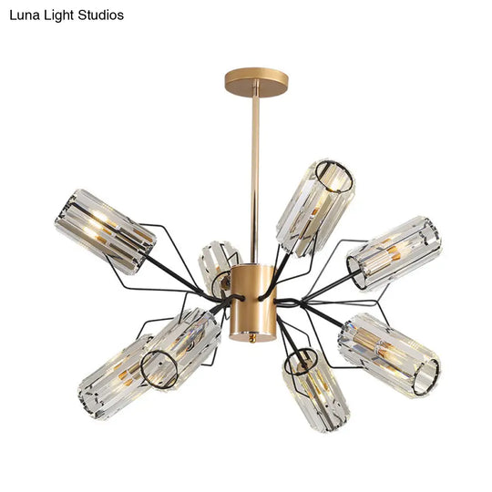 Gold Retro Crystal Chandelier With Cylinder Block Design - Pendant Lamp For Living Room Available In