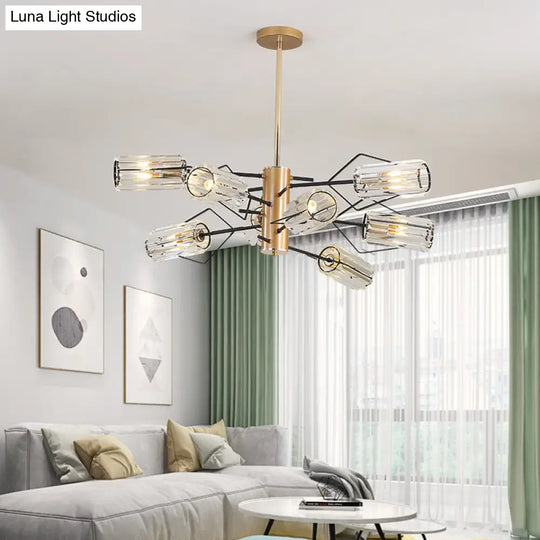 Gold Retro Crystal Chandelier With Cylinder Block Design - Pendant Lamp For Living Room Available In