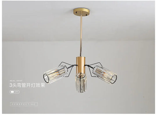 Gold Retro Crystal Chandelier With Cylinder Block Design - Pendant Lamp For Living Room Available In