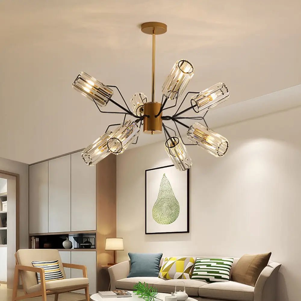 Gold Retro Crystal Chandelier With Cylinder Block Design - Pendant Lamp For Living Room Available In