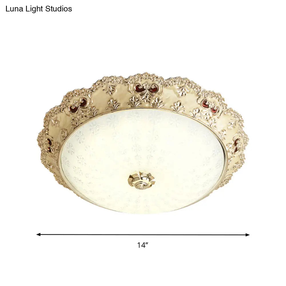 Gold Retro Led Glass Flushmount Ceiling Light Sizes: 14’/16’/19.5