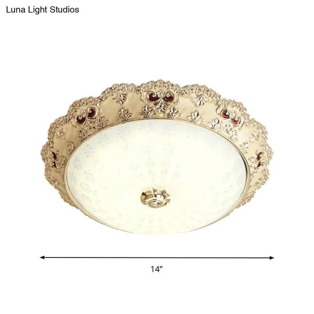 Gold Retro Led Glass Flushmount Ceiling Light Sizes: 14/16/19.5