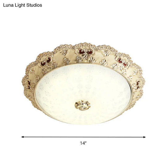 Gold Retro Led Glass Flushmount Ceiling Light Sizes: 14/16/19.5