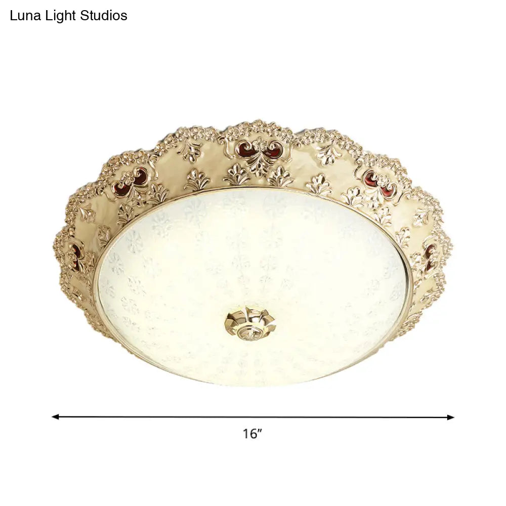 Gold Retro Led Glass Flushmount Ceiling Light Sizes: 14’/16’/19.5