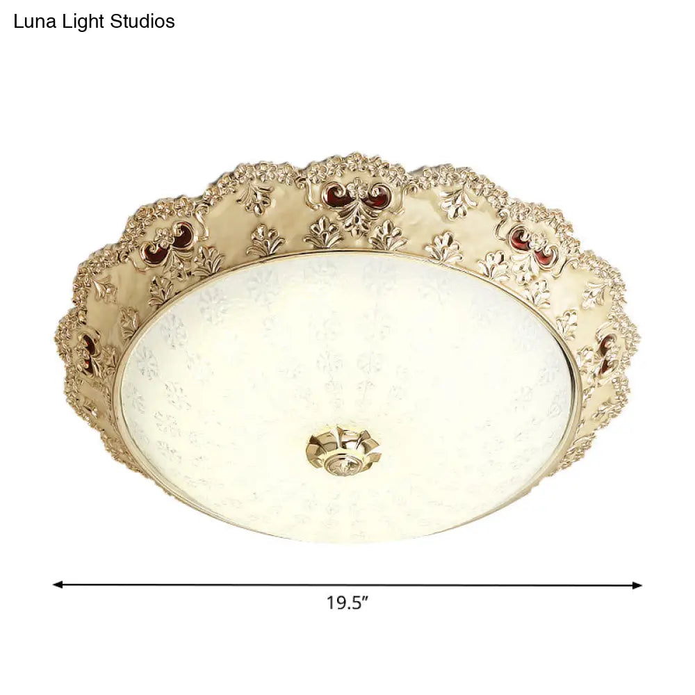 Gold Retro Led Glass Flushmount Ceiling Light Sizes: 14’/16’/19.5