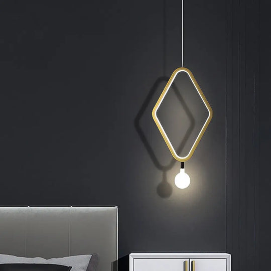 Gold Rhombus Pendant Light - Simplicity & Style In Warm/White With Exposed Bulb Design / White