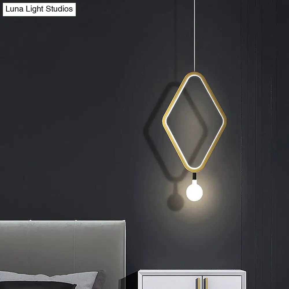 Sleek Gold Rhombus Pendant Light With Warm/White And Exposed Bulb Design / White