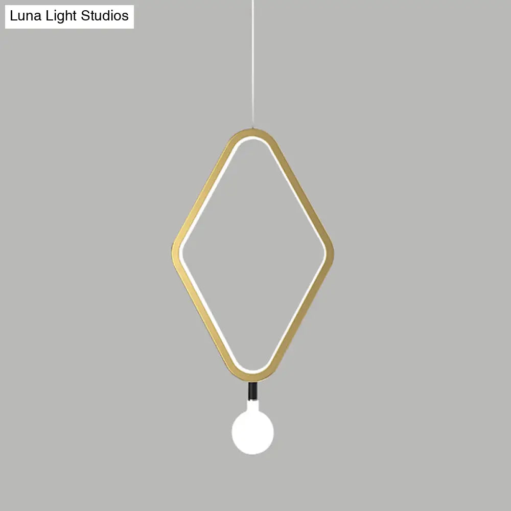 Sleek Gold Rhombus Pendant Light With Warm/White And Exposed Bulb Design
