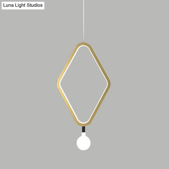 Sleek Gold Rhombus Pendant Light With Warm/White And Exposed Bulb Design