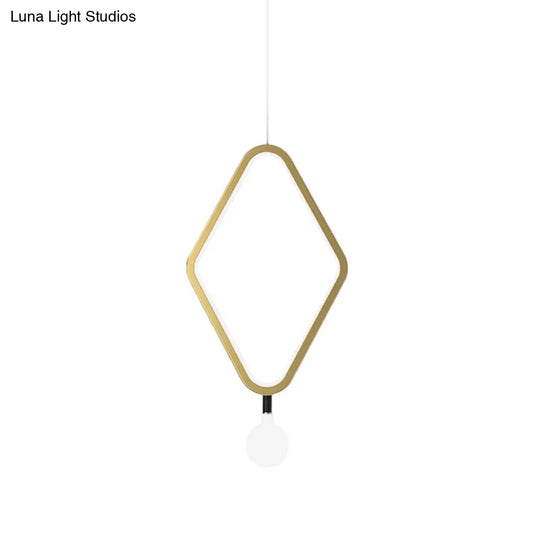 Sleek Gold Rhombus Pendant Light With Warm/White And Exposed Bulb Design