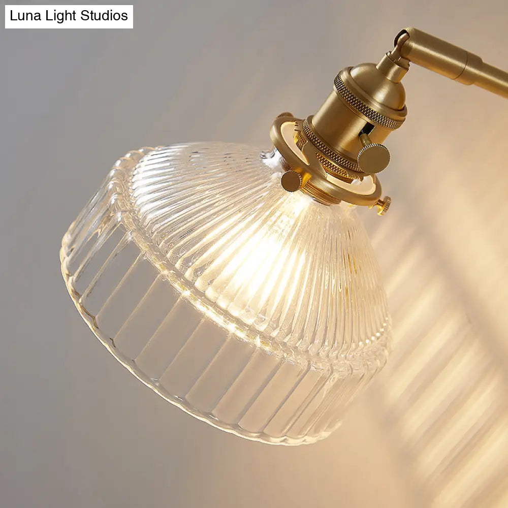 Gold Ribbed Glass Industrial Wall Lamp For Bedroom