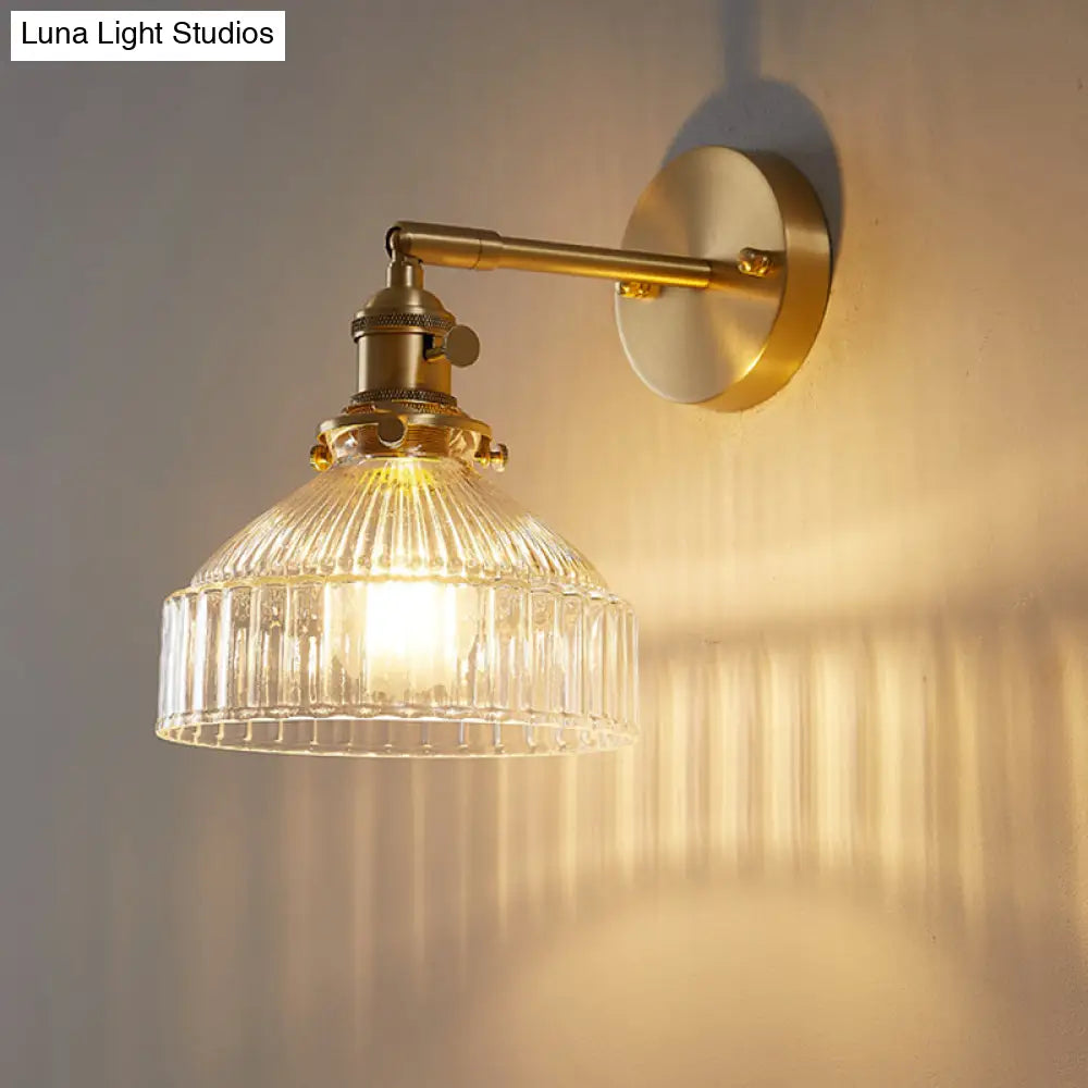 Gold Ribbed Glass Industrial Wall Lamp For Bedroom