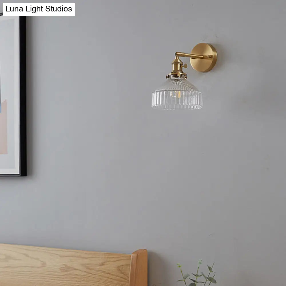 Gold Ribbed Glass Industrial Wall Lamp For Bedroom