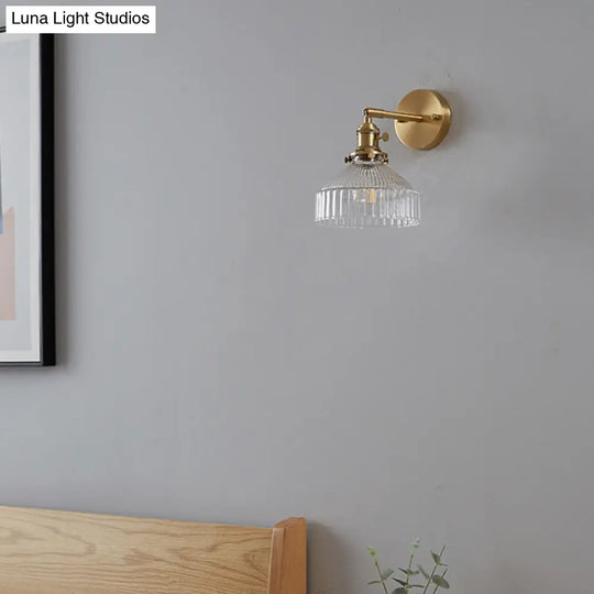 Gold Ribbed Glass Industrial Wall Lamp For Bedroom