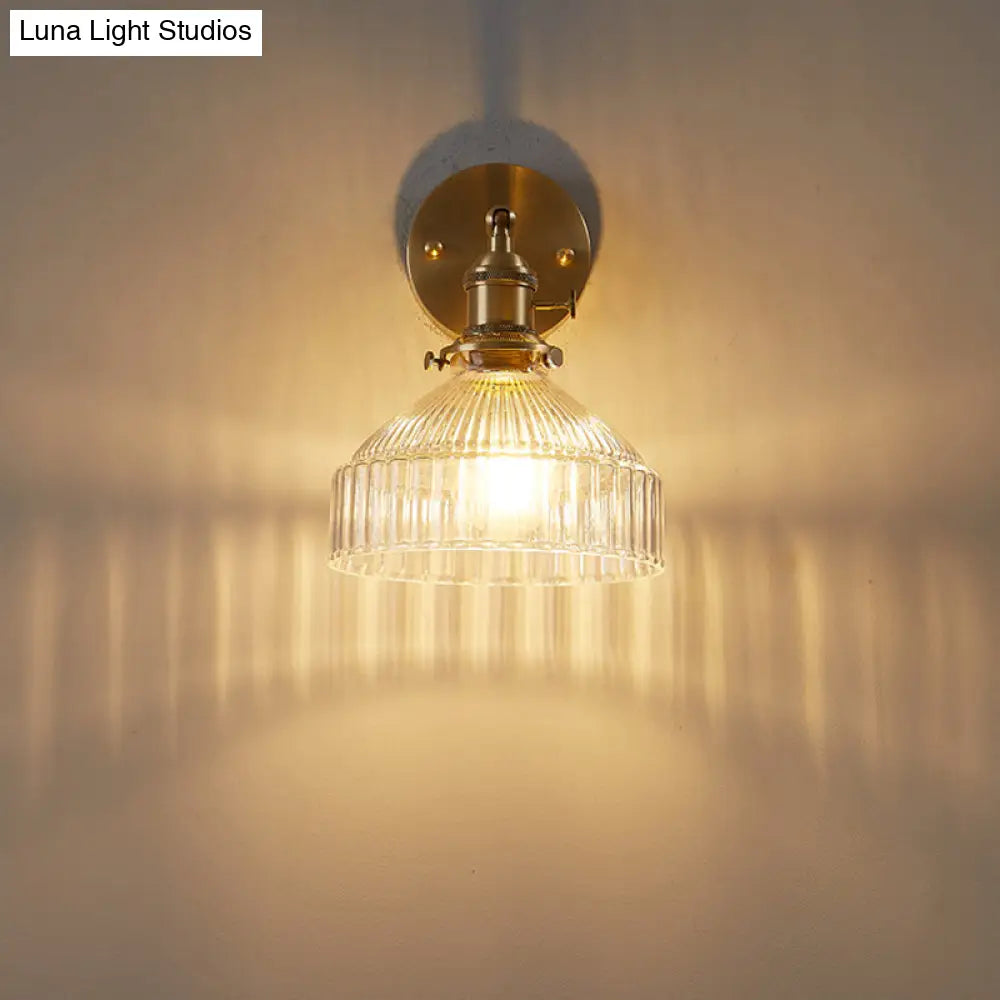 Gold Ribbed Glass Industrial Wall Lamp For Bedroom