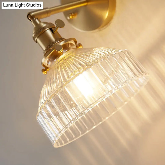 Gold Ribbed Glass Industrial Wall Lamp For Bedroom