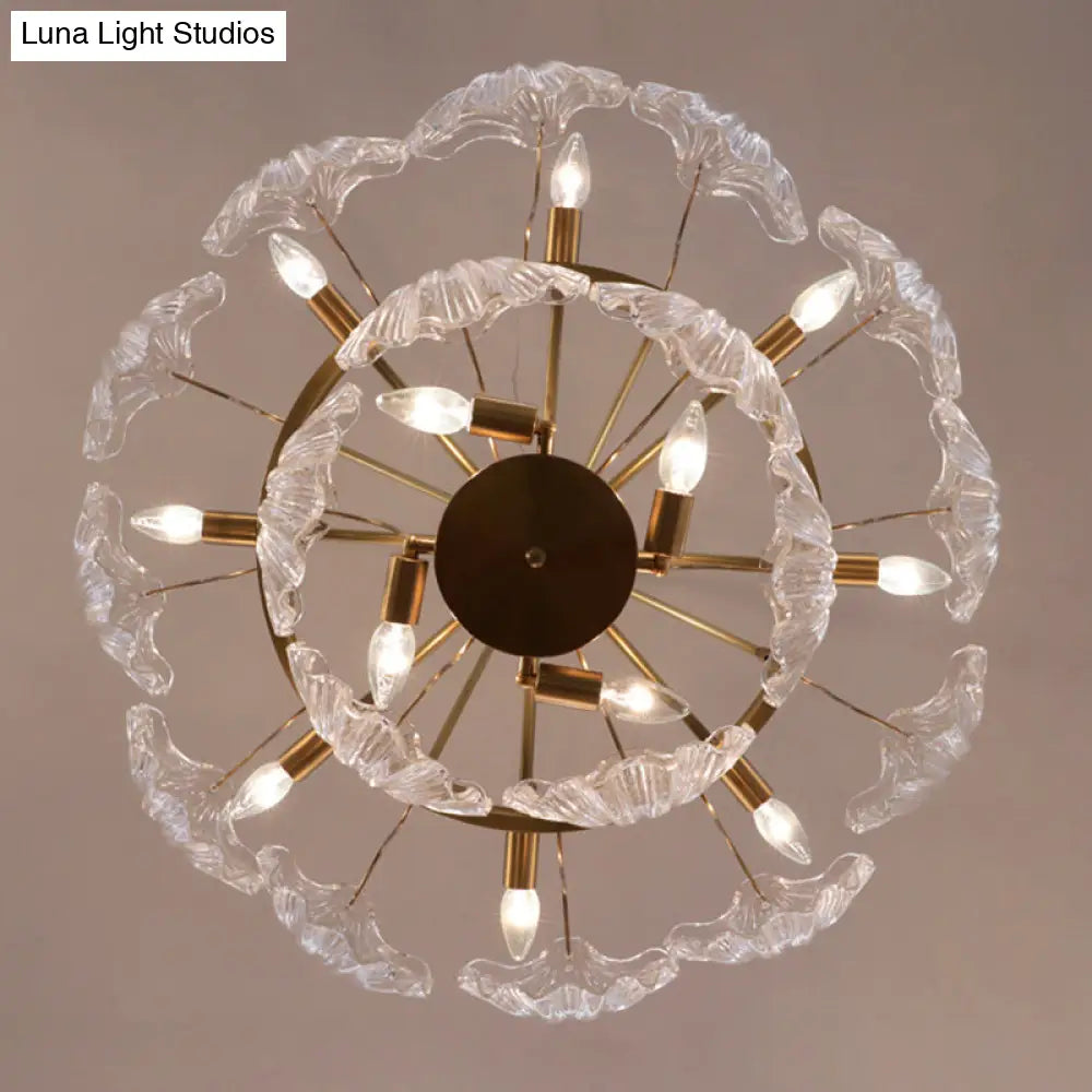 Gold Ribbed Glass Scallop Chandelier Pendant Light Fixture