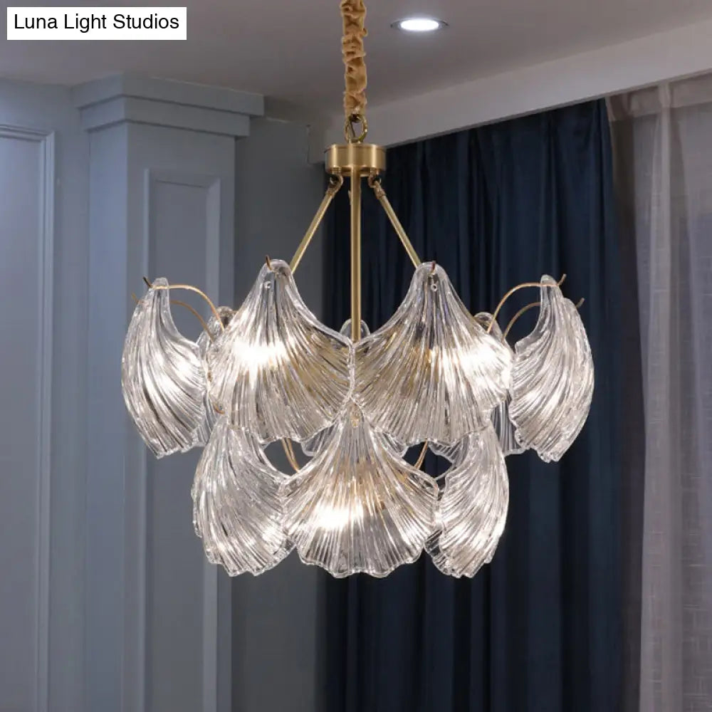 Gold Ribbed Glass Scallop Chandelier Pendant Light Fixture