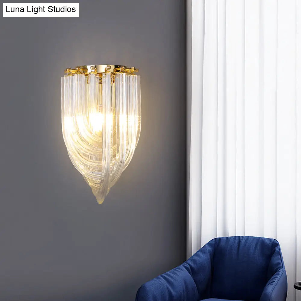 Gold Ribbon Wall Sconce With Clear Glass Head For Dining Room Mounting