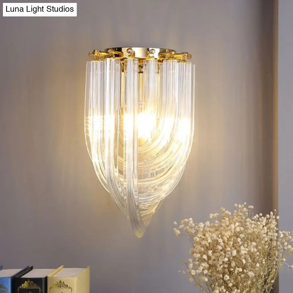 Gold Ribbon Wall Sconce With Clear Glass Head For Dining Room Mounting