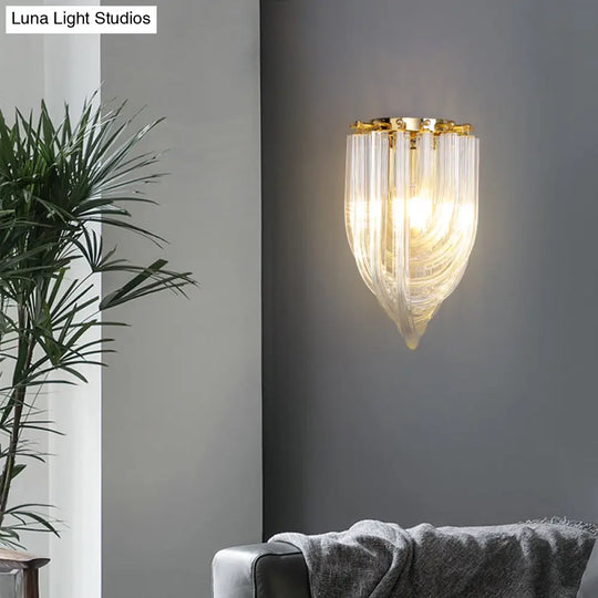 Gold Ribbon Wall Sconce With Clear Glass Head For Dining Room Mounting