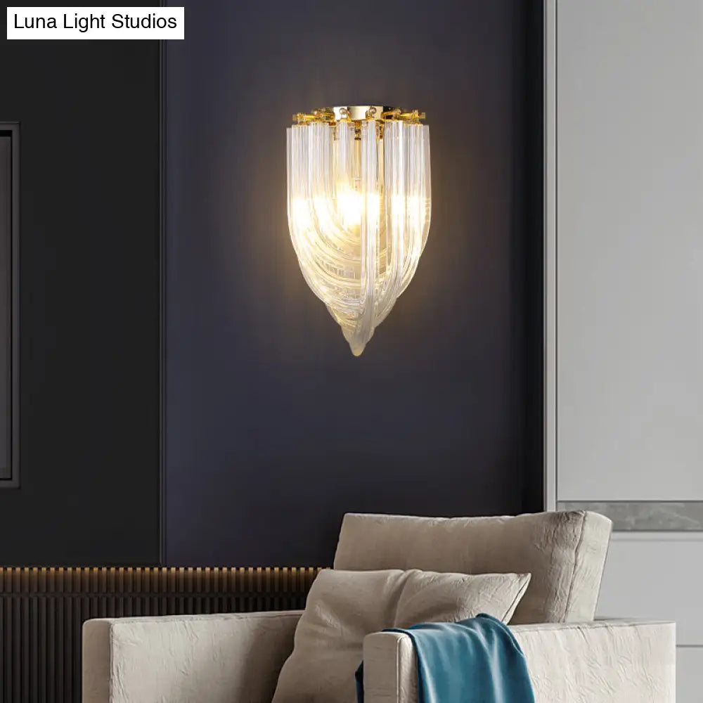 Gold Ribbon Wall Sconce With Clear Glass Head For Dining Room Mounting