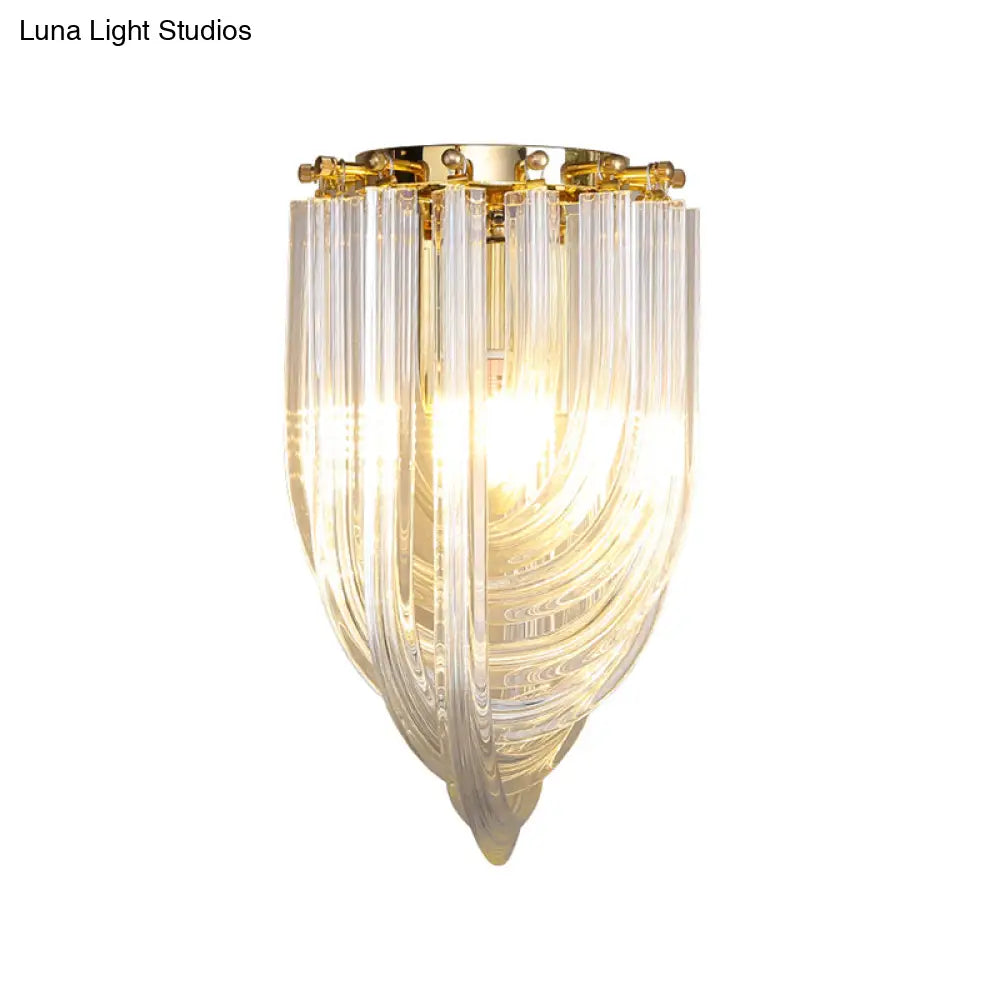 Gold Ribbon Wall Sconce With Clear Glass Head For Dining Room Mounting