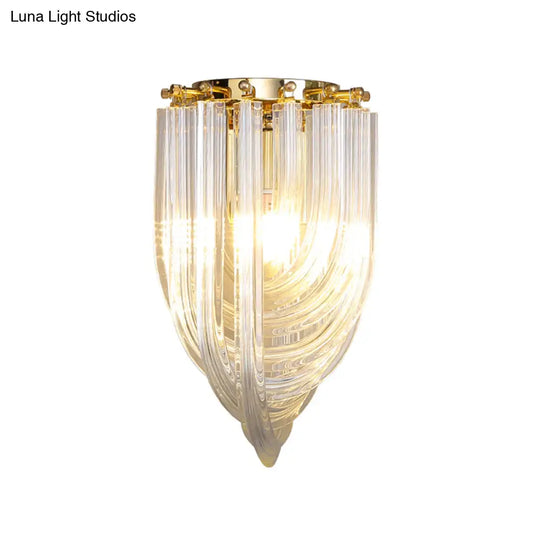 Gold Ribbon Wall Sconce With Clear Glass Head For Dining Room Mounting