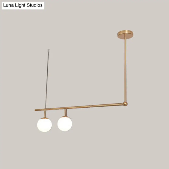 Gold Minimalist Pendant Lamp With Angled Bar And Opal Glass Shade
