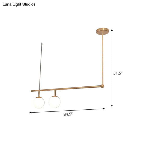 Gold Right Angled Bar Hanging Light Kit - Minimalist Pendant Lamp With Opal Glass Shade