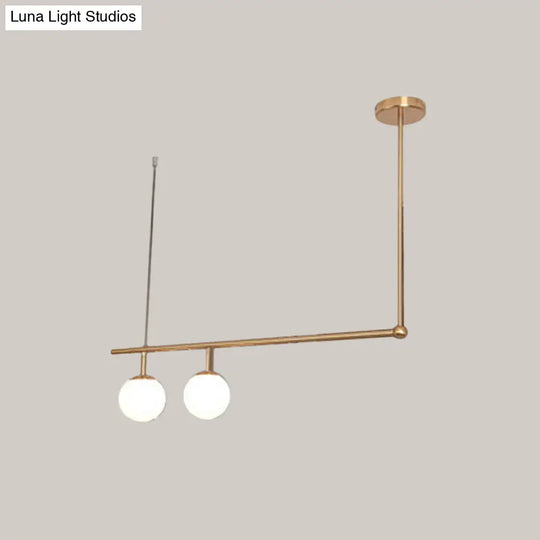 Gold Right Angled Bar Hanging Light Kit - Minimalist Pendant Lamp With Opal Glass Shade