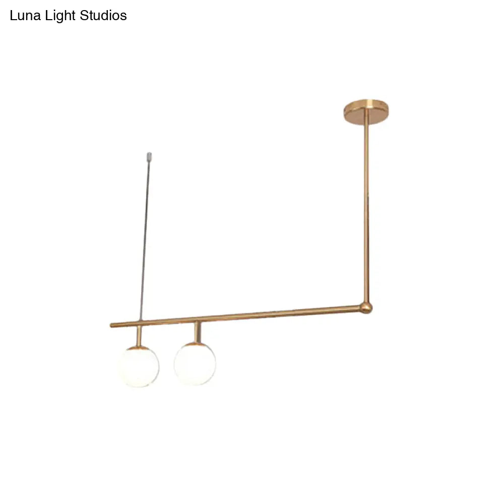 Gold Right Angled Bar Hanging Light Kit - Minimalist Pendant Lamp With Opal Glass Shade